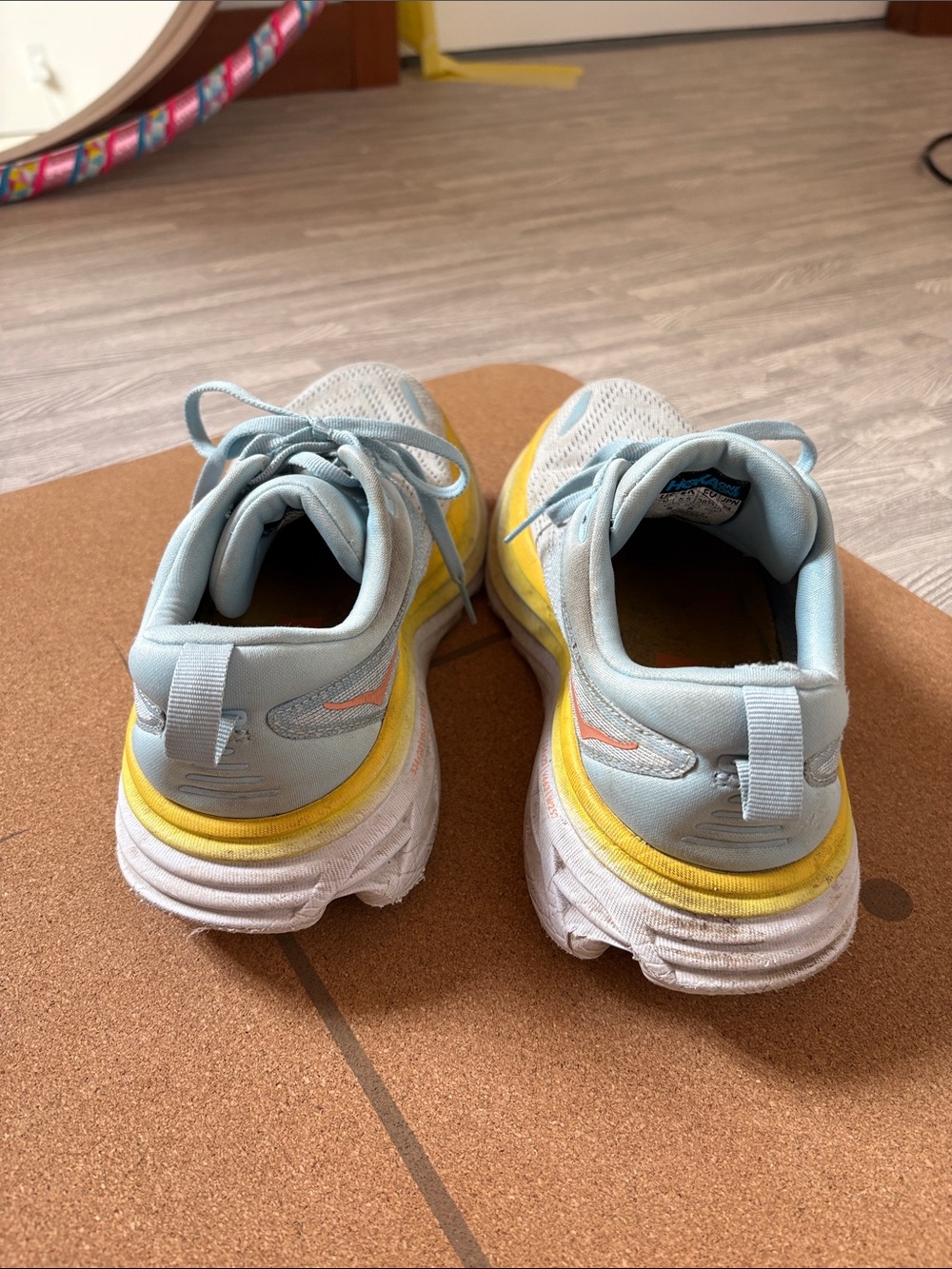 Hoka W Bondi 8 Women's Light Blue, Yellow & Coral Athletic Running Shoes - Picture 4 of 7